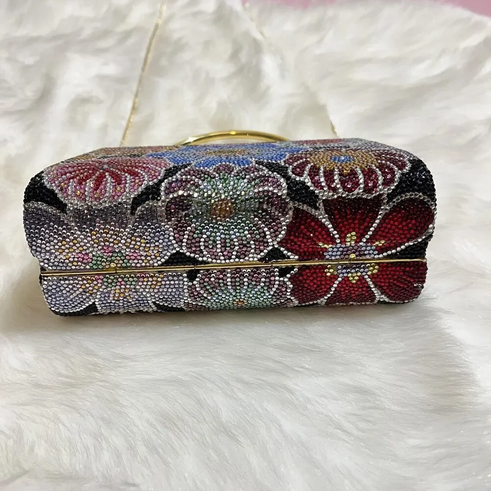 Vintage Judith Leiber Bag Womens Floral Crystal Minaudiere Italy Evening